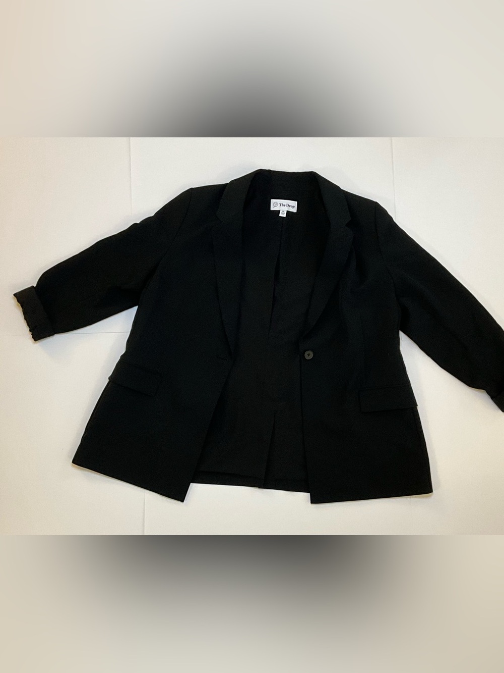 The Drop Black Oversized Boyfriend Blazer Ruched Sleeve Jacket XXL - Picture 2 of 5